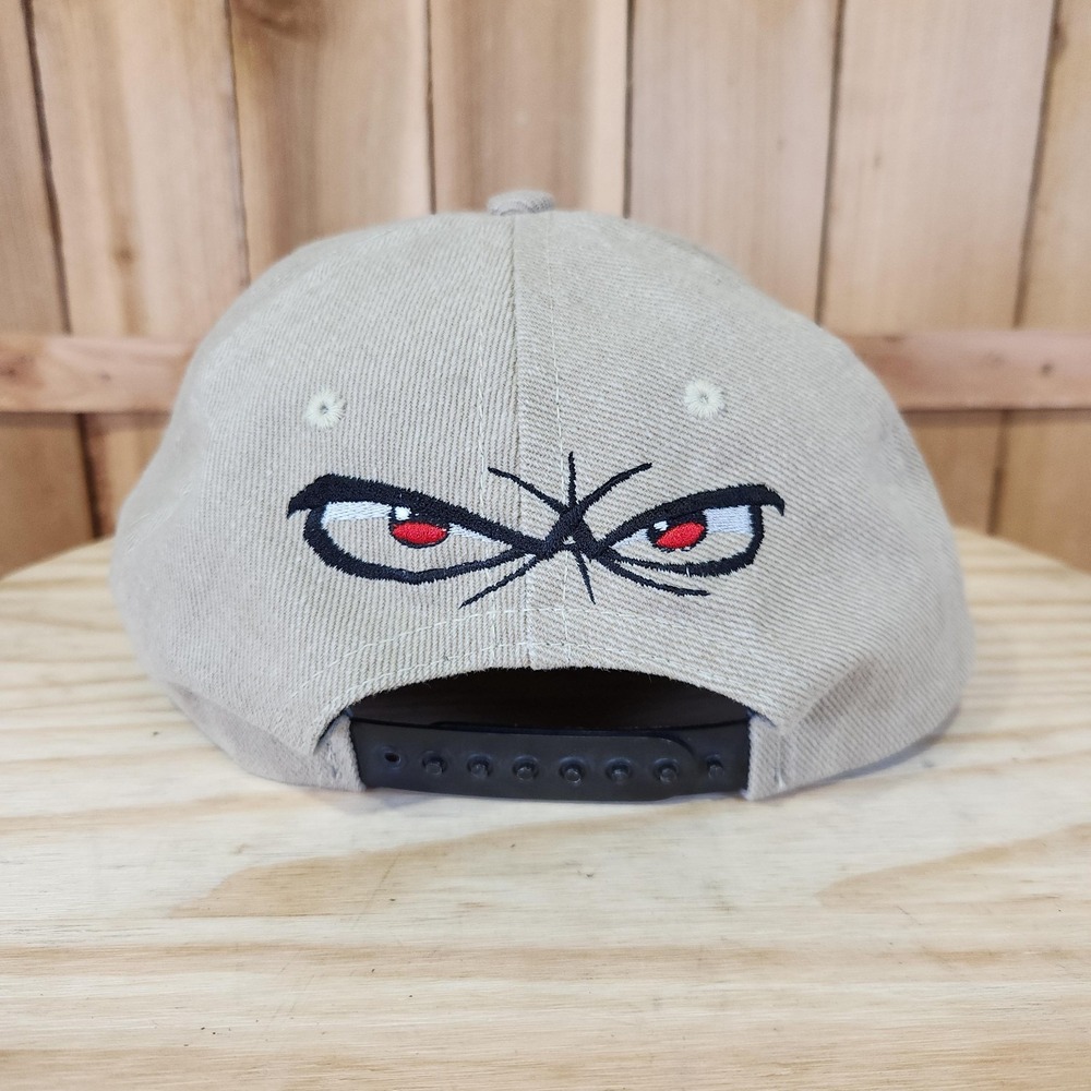 Vintage No Fear Hawks Hat Cap Snap Back Beige Twill‎ Embroidered Eyes